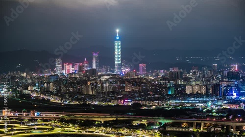 Taipei, Taiwan Xiangshan Hushan shooting time-lapse photography of Taipei 101 skyline photo