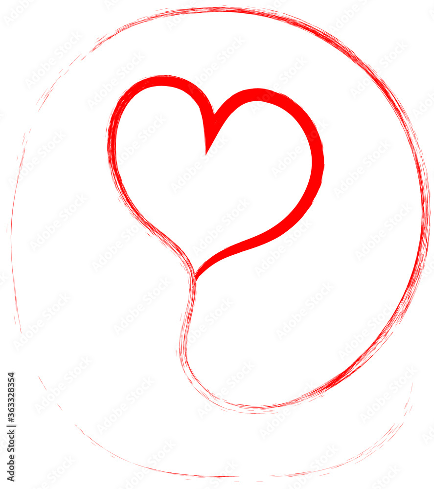 Red heart - doodle style outline for romantic valentines day greeting card. Vector graphic for web design, beautiful icon for cover.