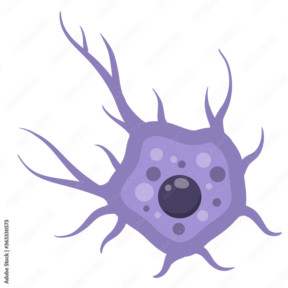Blue neuron cell. Brain activity and dendrites. Membrane and the nucleus. Scientific cartoon illustration. Microbiology and mind Blue neuron cell. Brain activity and dendrites. Membrane and the nucleus. Scientific cartoon illustration. Microbiology and mind