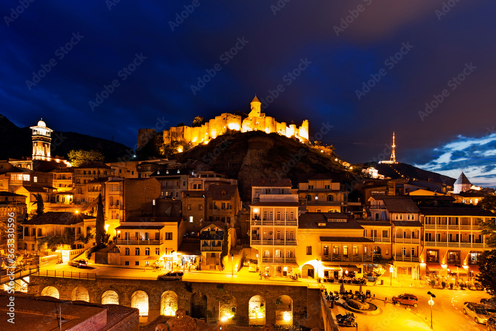 night view of the city of tbilisi, georgia