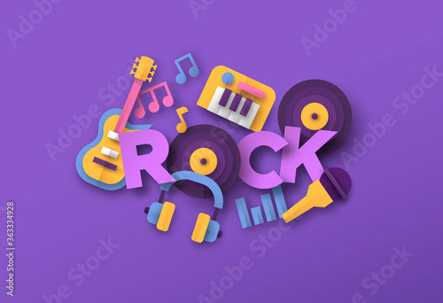 Rock music style papercut musical icon template