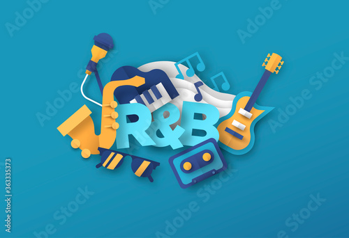 Rhythm n Blues music papercut musical icon design photo
