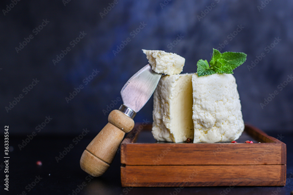 cheese head and slices soft pickled Menu concept camembert brie serving