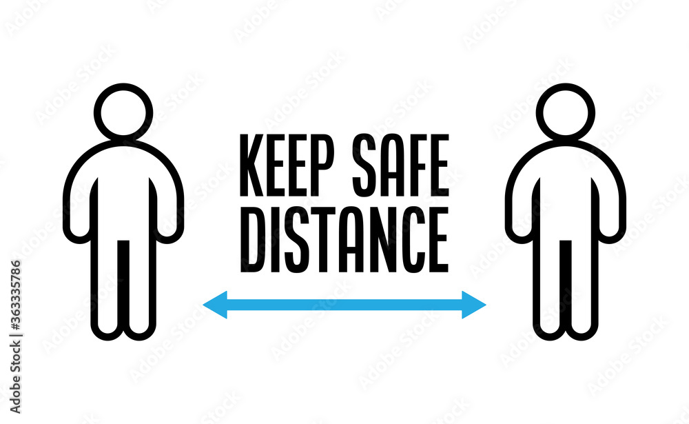 Keep your distance. Social preventive measure for coronavirus prevention. Warning sign with person icon. Keep your distance. Social preventive measure for coronavirus prevention. Warning sign with person icon.