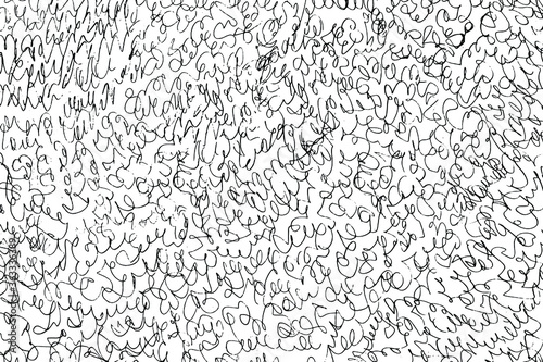 Grunge texture of random zigzags, doodles, swirls, drawn by hand. Unreadable, chaotic, careless scribbles. Vector illustration. Overlay template. 