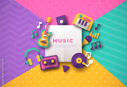 Paper cut music icon template for musical event