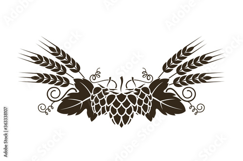 illustration of hop with barley for brewing isolated on white background