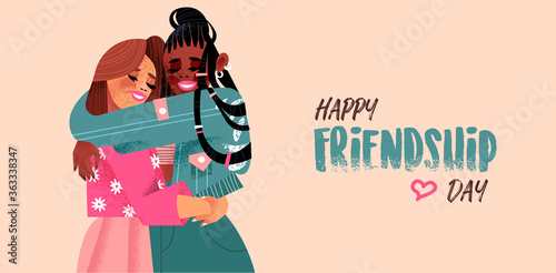 Friendship day card of girl friends hugging