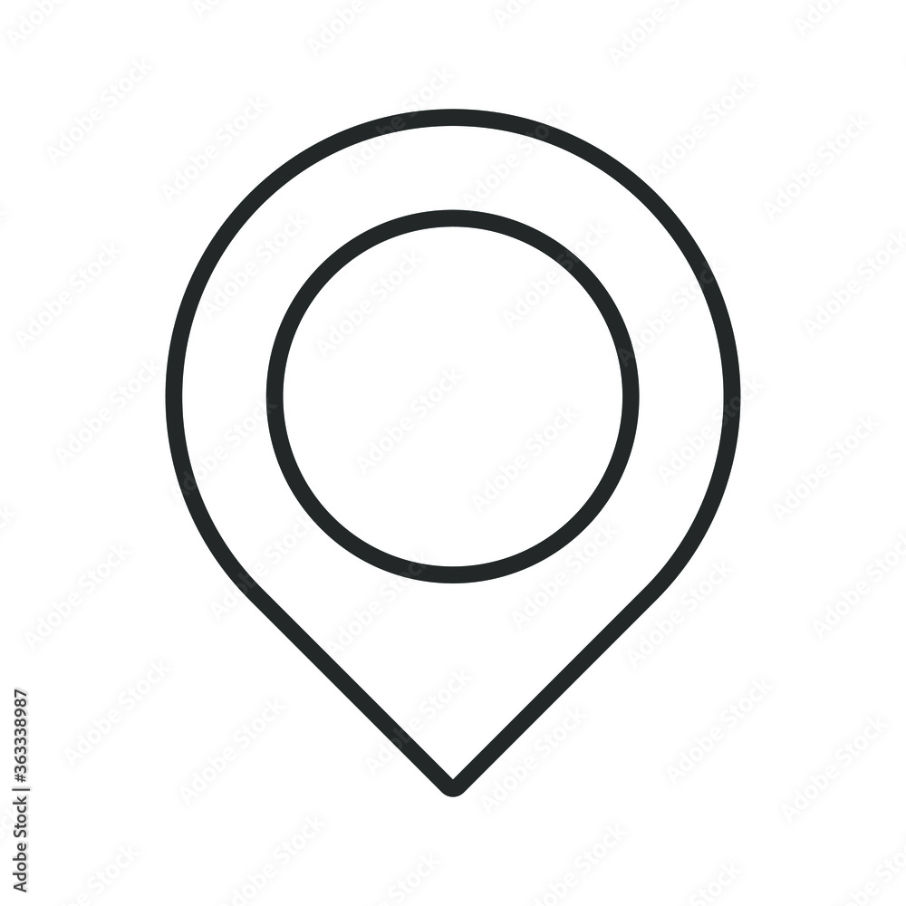 Location pointer symbol icon. Gps navigation pin sign. Map position marker logo. Outline silhouette. Isolated on white background. Vector illustration image. Location pointer symbol icon. Gps navigation pin sign. Map position marker logo. Outline silhouette. Isolated on white background. Vector illustration image.