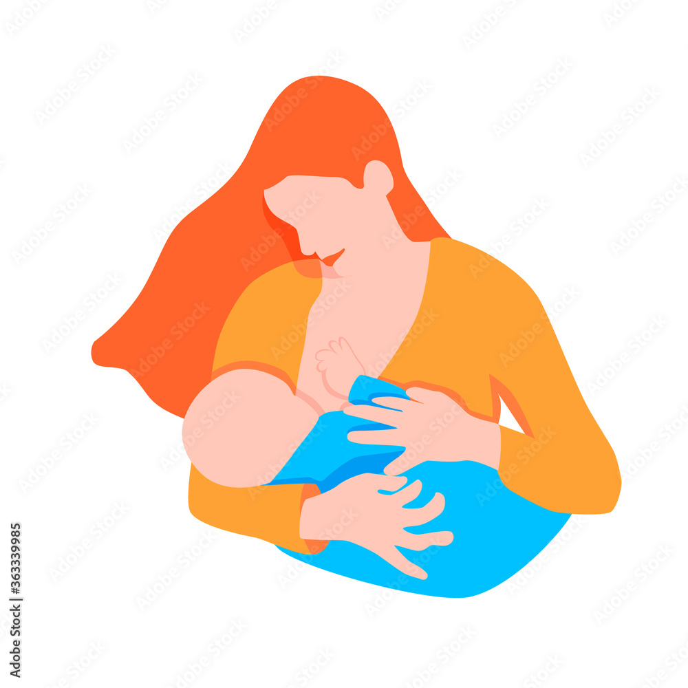 Vector drawing of breastfeeding on a white isolated background, flat style. Mother breastfeeding a baby. Illustration of a baby eating breast milk. Vector drawing of breastfeeding on a white isolated background, flat style. Mother breastfeeding a baby. Illustration of a baby eating breast milk.