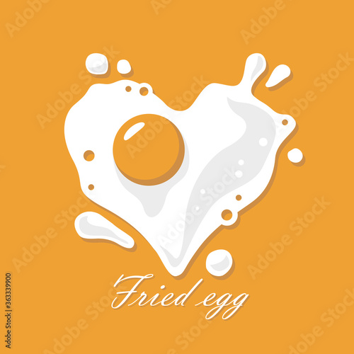 cooking process of fried egg as heart isolated on yellow background