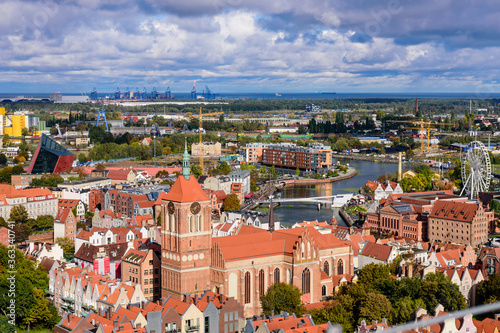 Beautiful aerial view of Gdansk old town, Gdansk, Poland