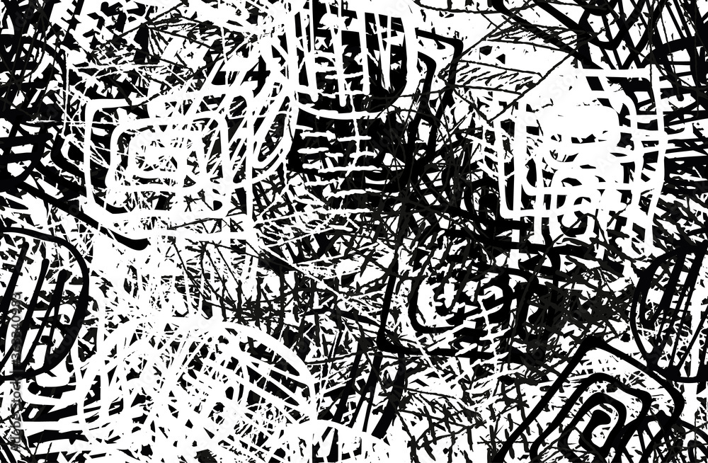 Fototapeta premium Grunge background black and white. Texture of chips, cracks, scratches, scuffs, dust, dirt. Dark monochrome surface. Old vintage vector pattern