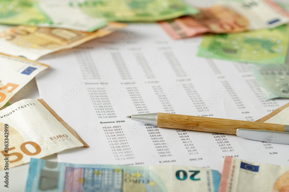 Papers of credit and money euro banknotes. Monthly payment. Papers of credit and money euro banknotes. Monthly payment.
