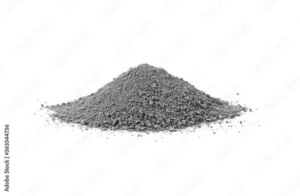 Pile of concrete sand mix isolated on white.  Grady cement powder isolated on white. - obrazy, fototapety, plakaty 