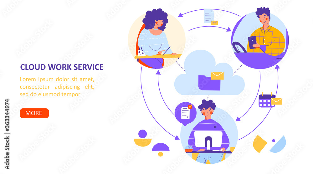 Cloud work service flat vector landing page template. Remote work Digital communication. Cloud work service flat vector landing page template. Remote work Digital communication.