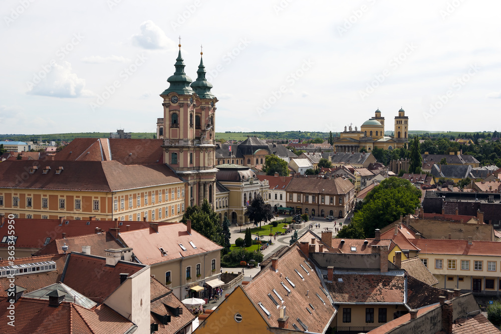 Panoramic view of Eger downtown, Hungary