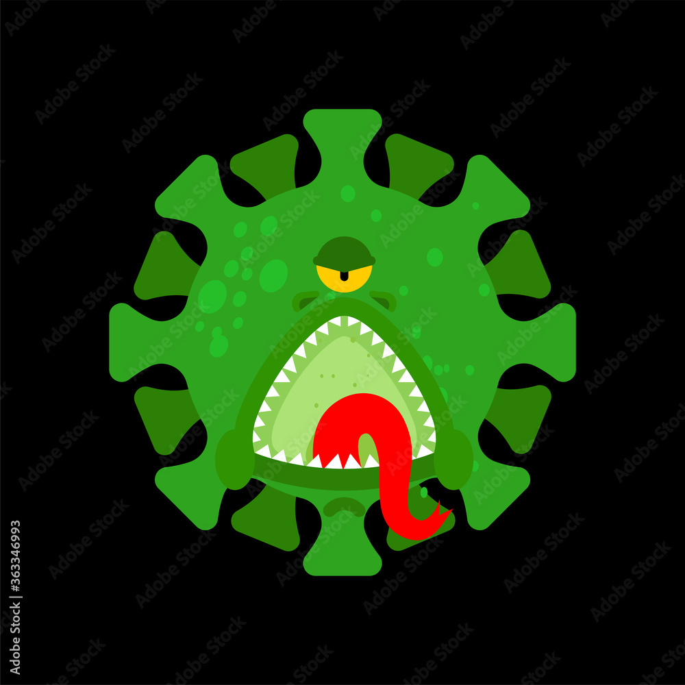 Coronavirus Monster isolated. Covid19 virus cartoon. Virus angry character pandemic  