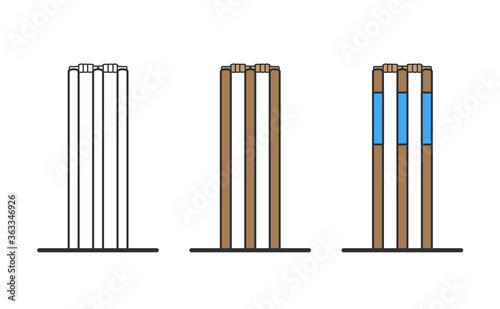 Vector illustration of a cricket wicket,  stumps with bails on. 