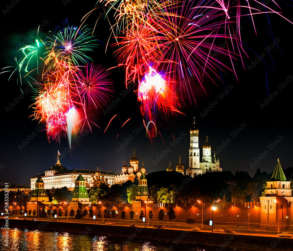 fireworks in the city of moscow