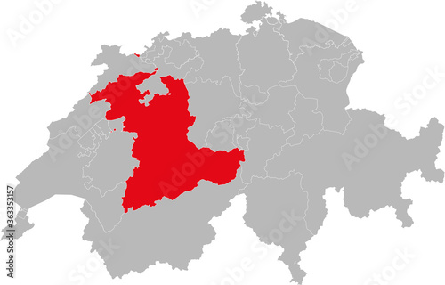 Bern canton isolated on Switzerland map. Gray background. Backgrounds and Wallpapers.
