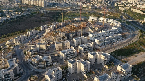 Modiin City Construction Site and Cranes, Aerial
Drone,Summer, JUly, Israel photo