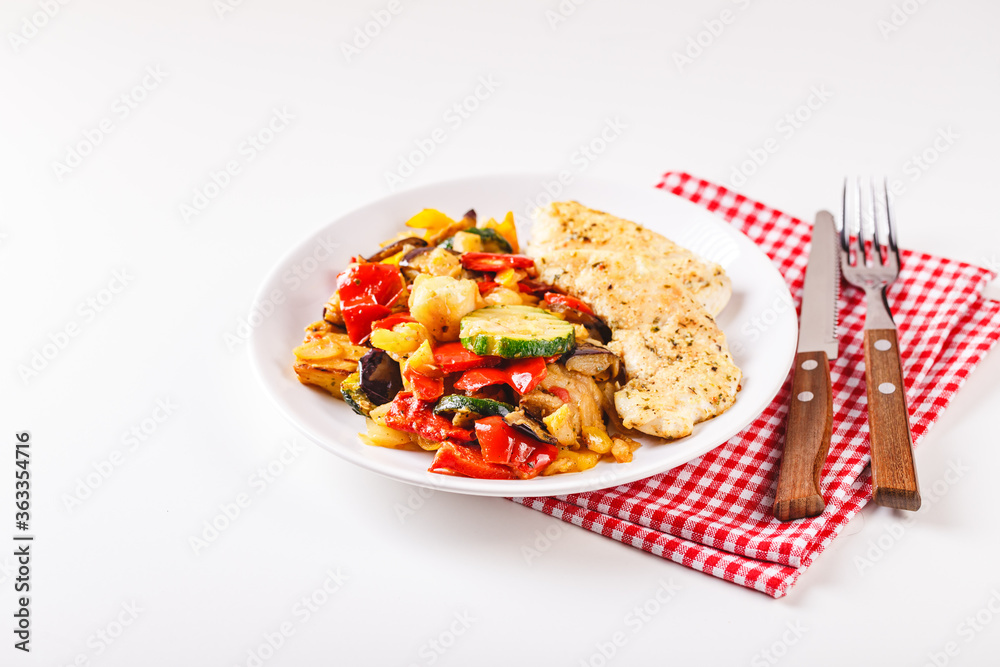 Grilled vegetables and fried chicken breast Grilled vegetables and fried chicken breast