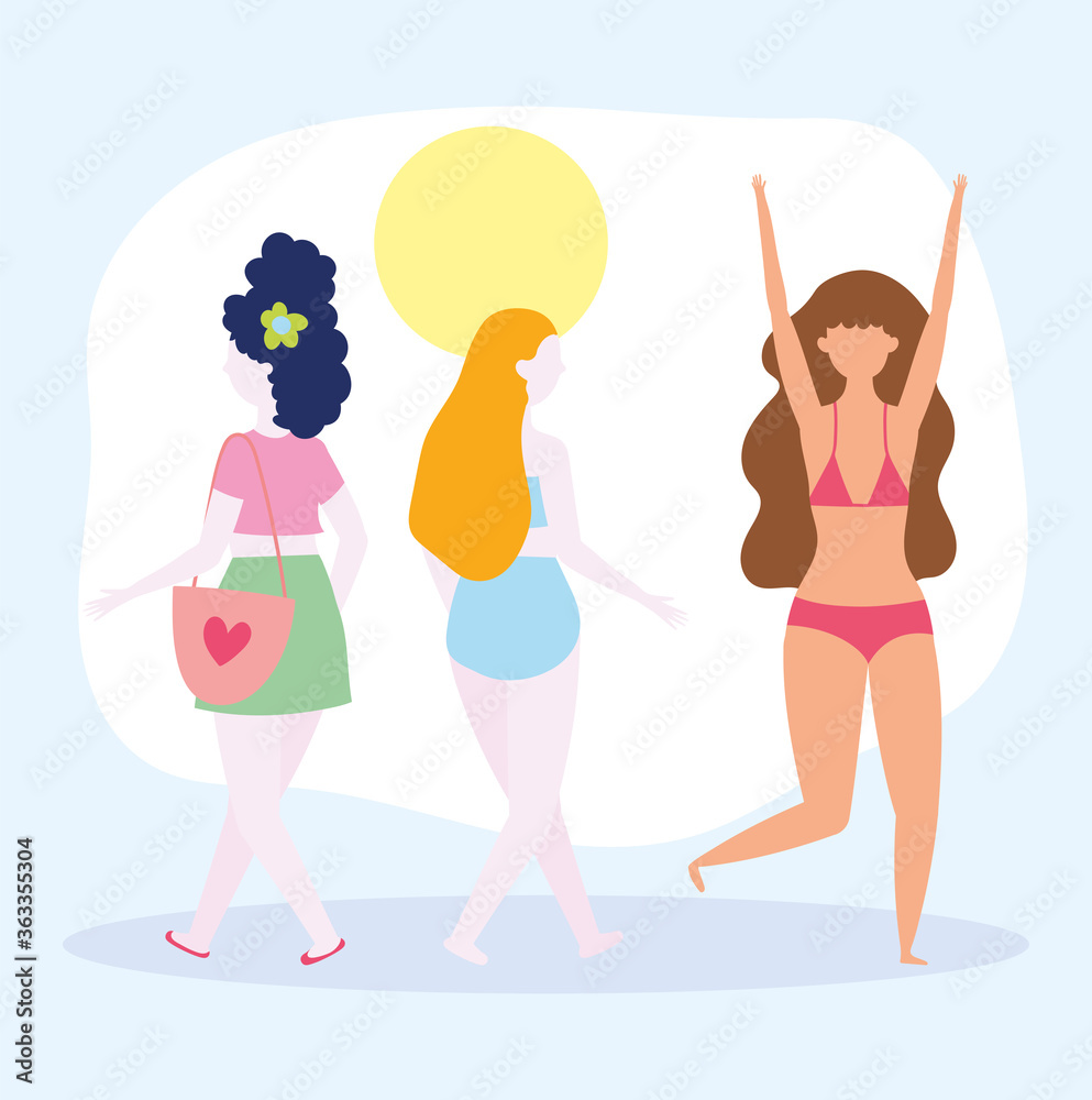 group of young women in swimsuits cartoon characters group of young women in swimsuits cartoon characters