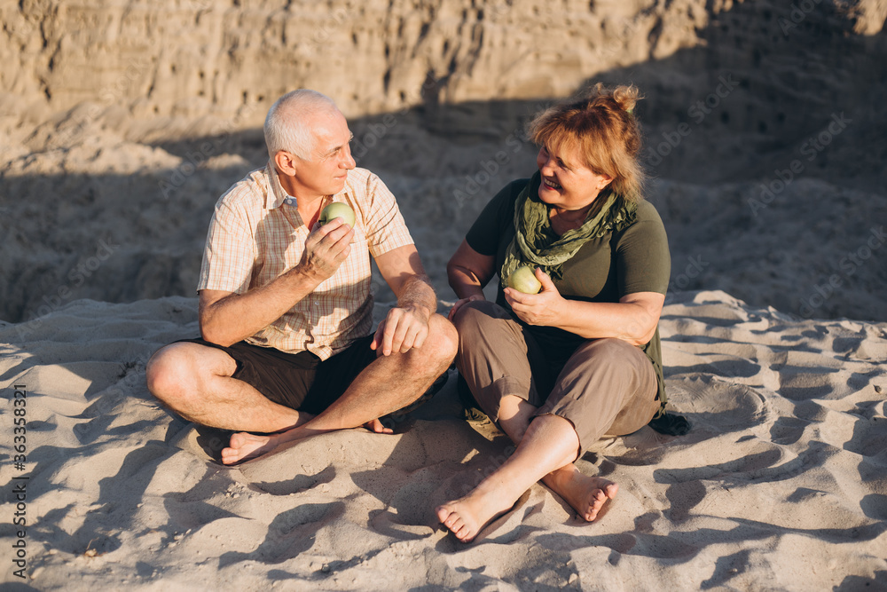 Senior elder caucasian couple together outdoors in summer