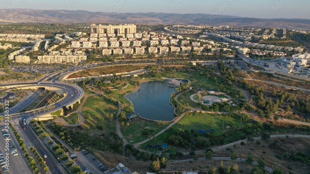 Aerial VIew over Anaba  Amusement Park in Modiin City, Israel