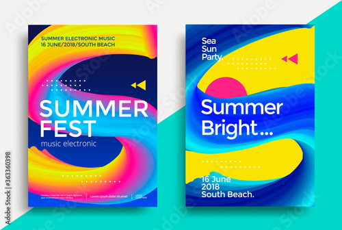Summer festival electronic music poster. Club night party flyer. S letter with abstract gradients.