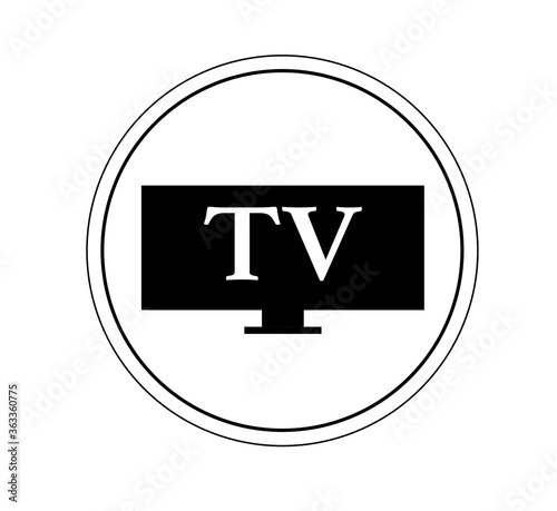 TV icon in a circle in black and white