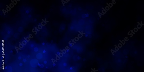 Dark BLUE vector layout with circles  stars. Colorful disks  stars on simple gradient background. Design for wallpaper  fabric makers.