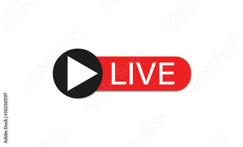 Live button icon . Red buttom , live stream . Vector illustration on white background .