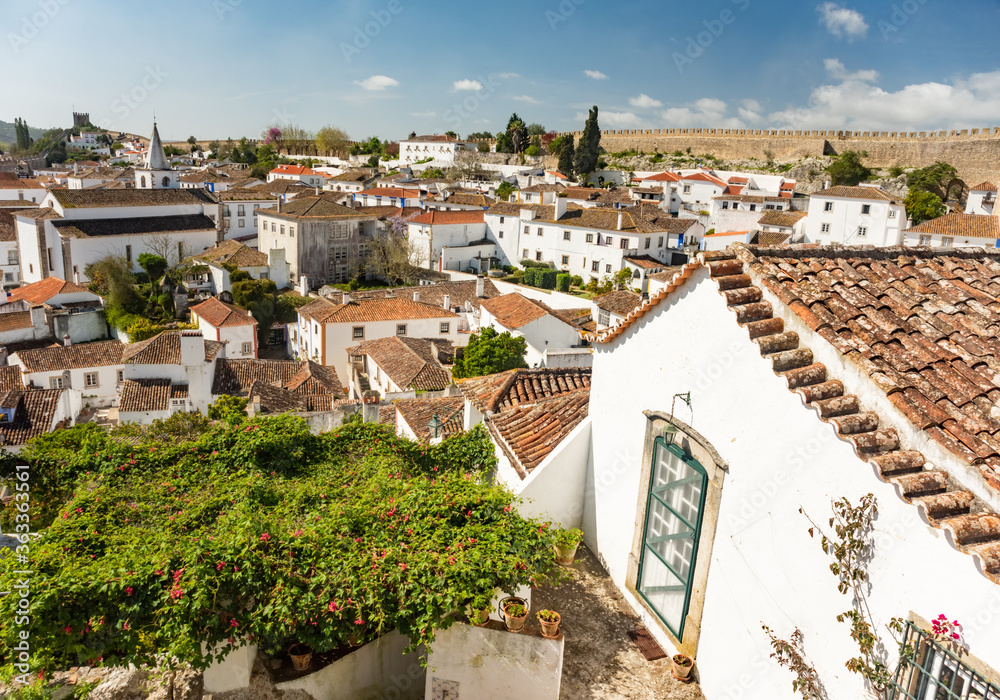 Aerial view of beautiful medieval village Obidos in the centre of Portugal