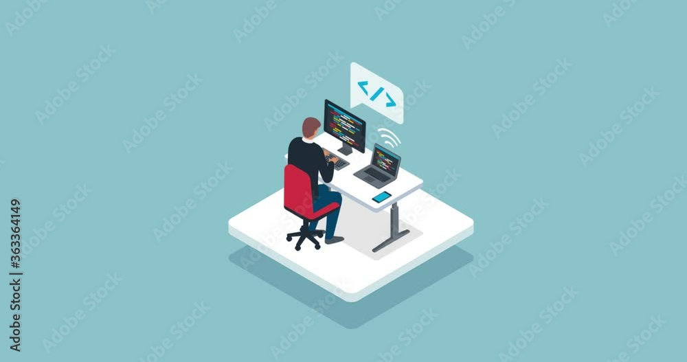 Professional developer sitting at desk and working Professional developer sitting at desk and working