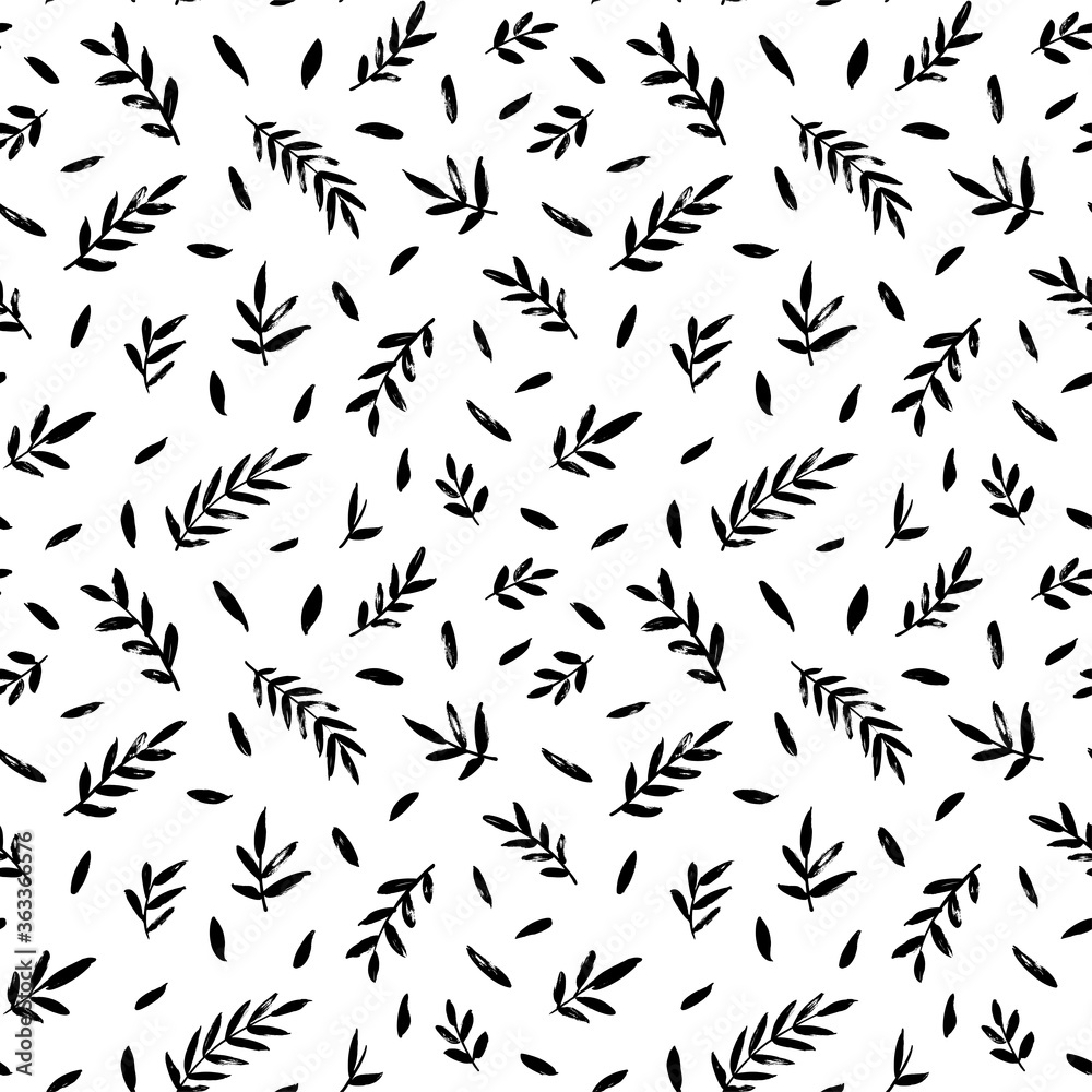 Leaves and branches vector seamless pattern. Black brush leaves and twigs. Olive branch modern ornament. Black ink texture with foliage. Hand drawn eucalyptus, laurel twig. Abstract plant motif Leaves and branches vector seamless pattern. Black brush leaves and twigs. Olive branch modern ornament. Black ink texture with foliage. Hand drawn eucalyptus, laurel twig. Abstract plant motif