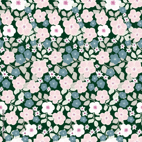 Vintage feedsack pattern in small flowers. Millefleurs. Floral sweet seamless background for textile, cotton fabric, covers, wallpapers, print, gift wrap and scrapbooking.