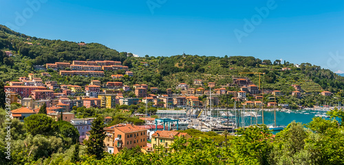A view over the inlet of La Grazie from the road to Porto Venere, Italy in the summertime