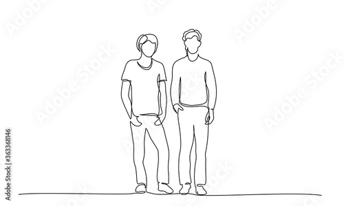 Continuous one line drawing. Group of teenager speaking