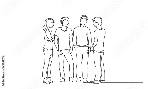 Continuous one line drawing. Group of teenager speaking