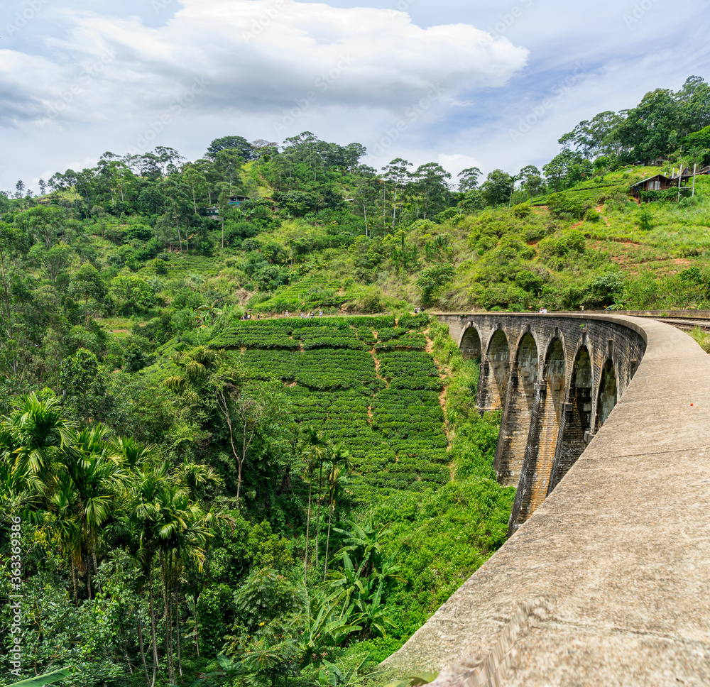 Nine arches Bridge in highlands near Ella, Sri Lanka. Jungle and tea plantation all around.