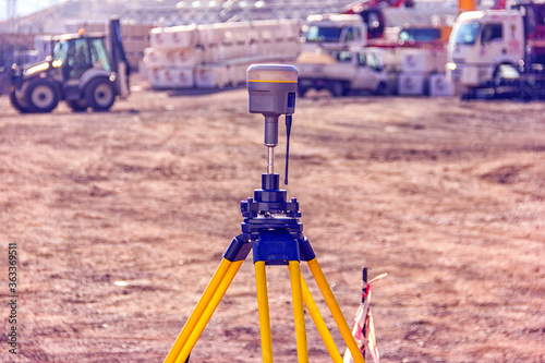 View of the GPS for topographer in the construction site. The GPS concept is based on time and the known position of GPS specialized satellites.