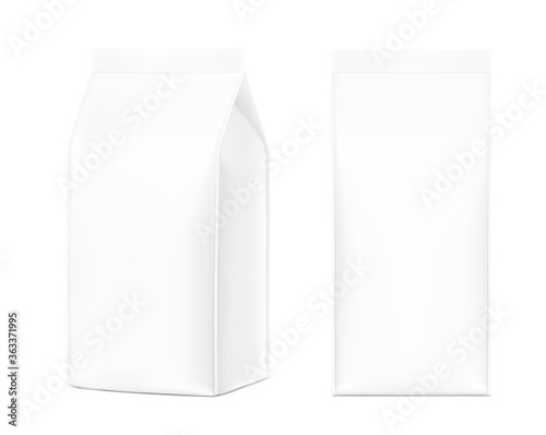 Realistic food bags isolated on white background. Isometric and front view. Vector illustration. Can be use for template your design, presentation, promo, ad. EPS 10.	