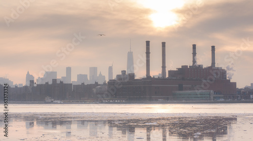 industry in New York City at sunset