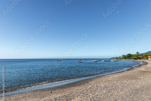 Black sand beach in Saint-Pierre, Martinique, France