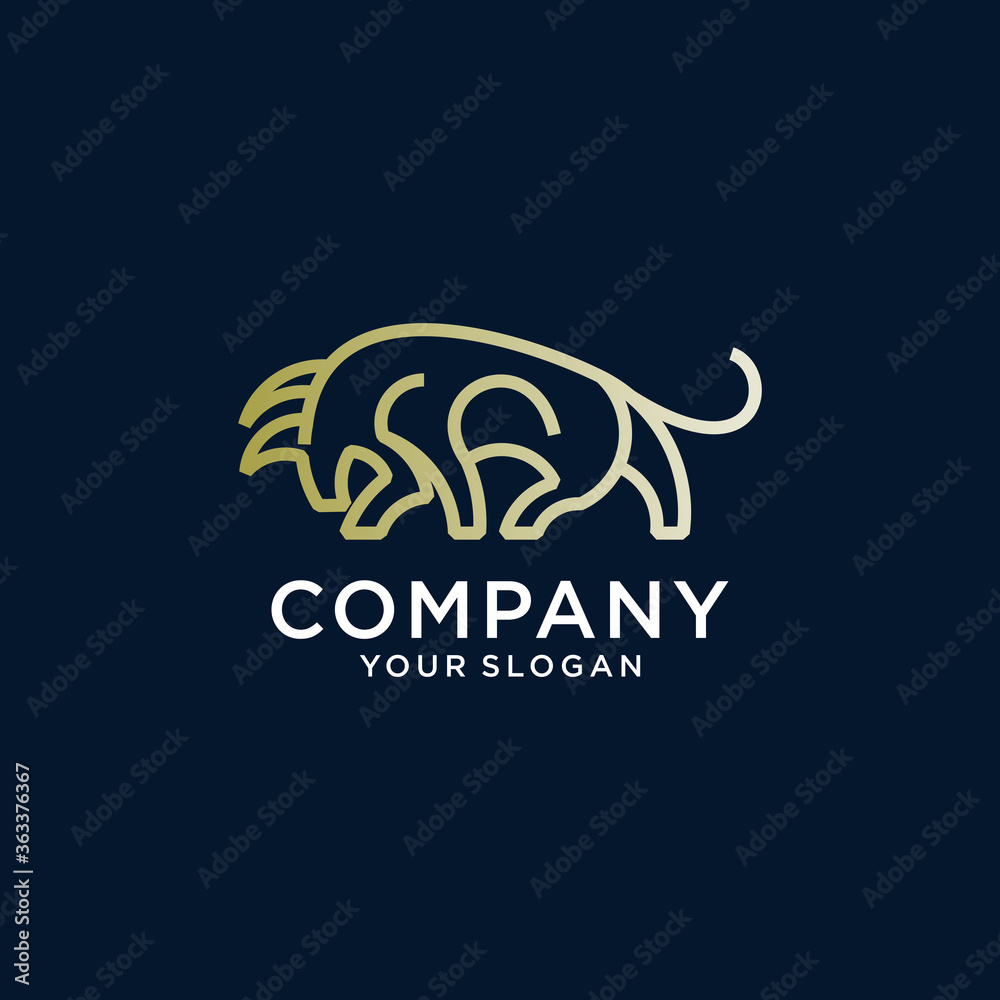 bull logo design, wild cow with line style