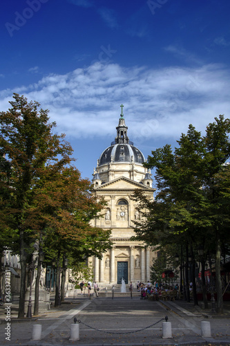 Beautiful view of university Sorbonne in Paris, France on a sunny day