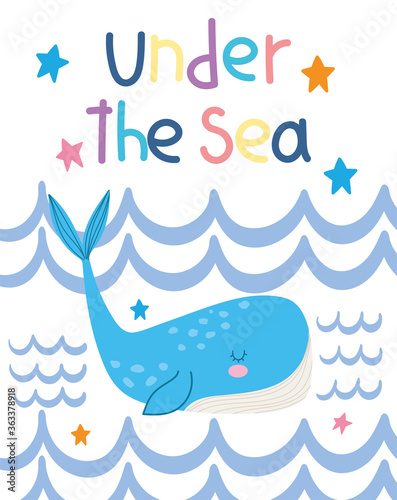 under the sea, whale water wide marine life landscape cartoon