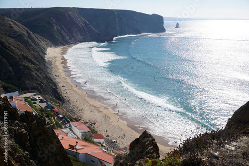 panoramic view over praia arrifana (arrifana beach) near Aljezur  in Portugal, Algarve photo